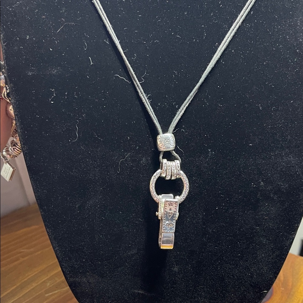 Silver Pendant Necklace with Black Cord